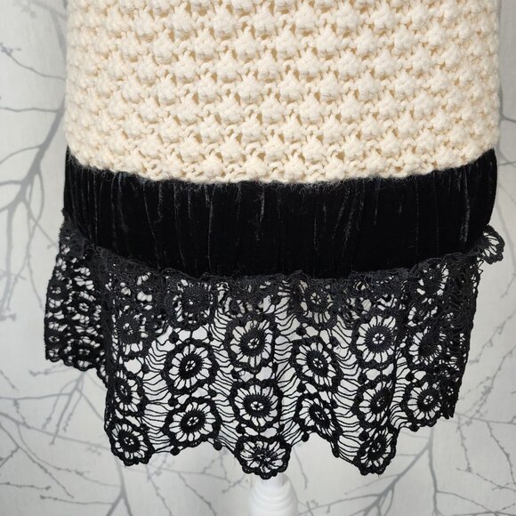 Manoush Ivory Wool Blend Turtleneck Lace Hem Sweater Dress - Picture 3 of 8